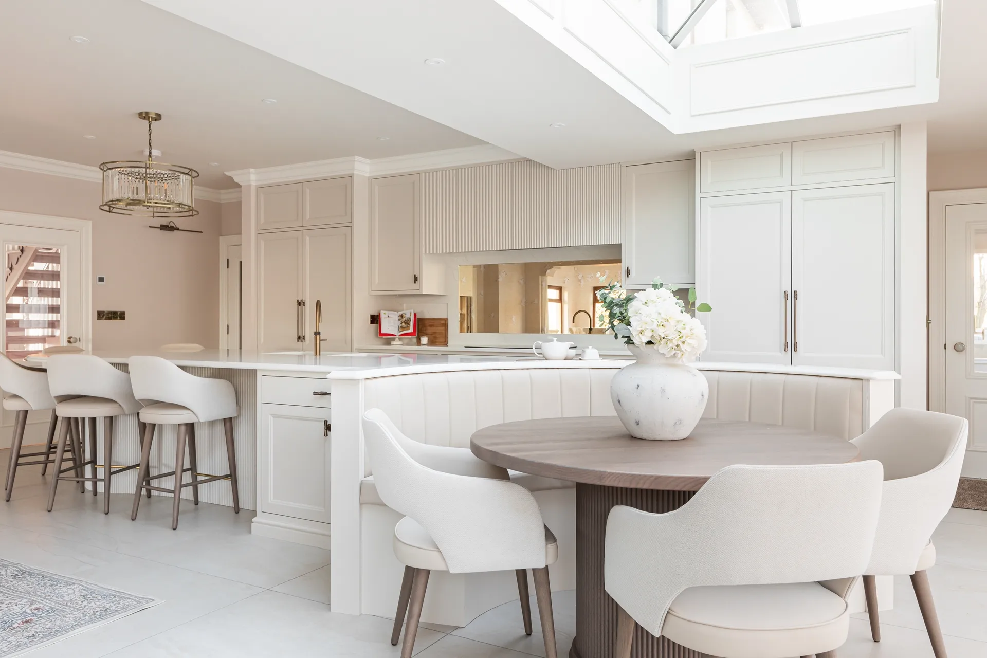 Shaker Style Kitchen wiht Dining Area in Farrow and Ball Skimming Stone Doran Kitchens